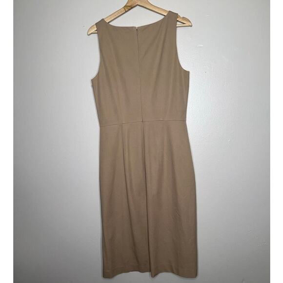 Ann Taylor Tan Beige Side Button Sheath Dress Sleeveless Midi Career 10 Tall - Picture 7 of 7